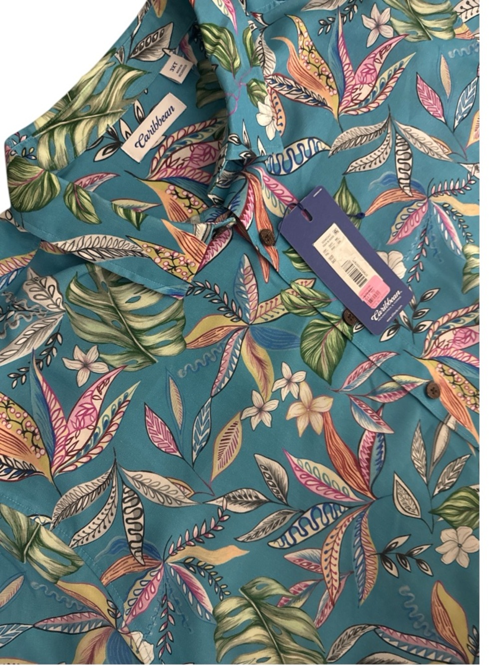 NWT Roundtree & Yorke Caribbean 3XLT Teal Tropical Hawaiian *Fathers Day* Shirt - Picture 6 of 14